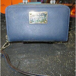 Michael Kors Blue Saffiano Leather Zip around wallet wristlet